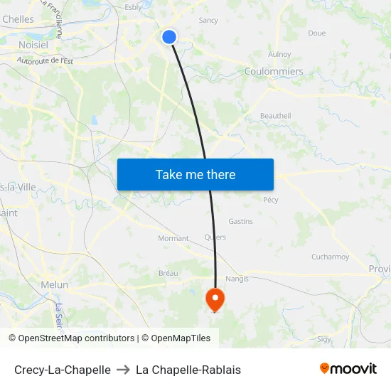 Crecy-La-Chapelle to La Chapelle-Rablais map