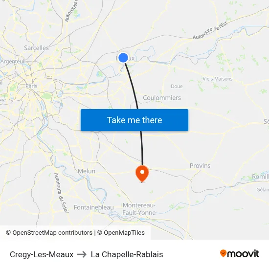 Cregy-Les-Meaux to La Chapelle-Rablais map