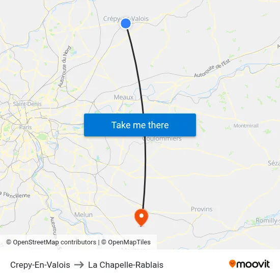 Crepy-En-Valois to La Chapelle-Rablais map
