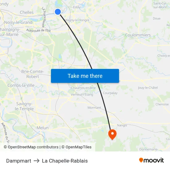 Dampmart to La Chapelle-Rablais map