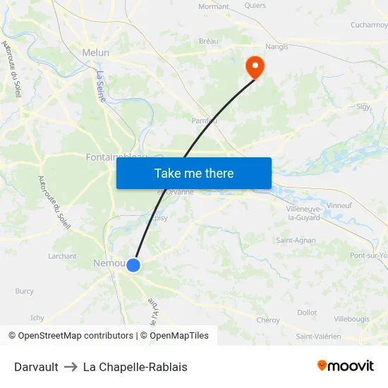 Darvault to La Chapelle-Rablais map