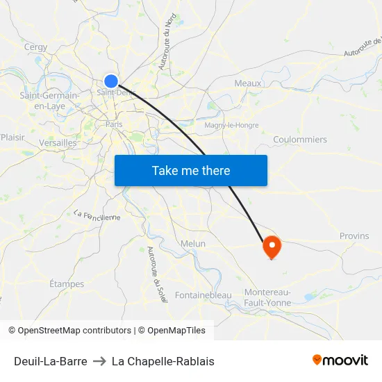 Deuil-La-Barre to La Chapelle-Rablais map