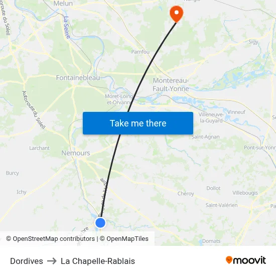 Dordives to La Chapelle-Rablais map