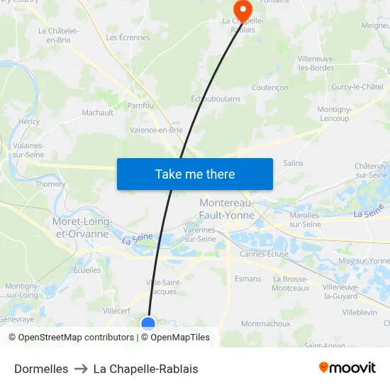 Dormelles to La Chapelle-Rablais map