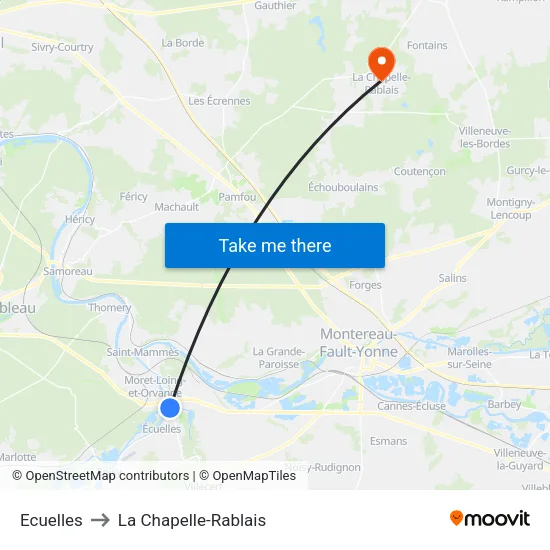 Ecuelles to La Chapelle-Rablais map