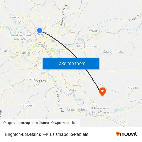 Enghien-Les-Bains to La Chapelle-Rablais map
