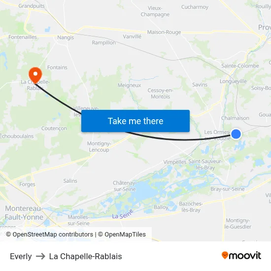 Everly to La Chapelle-Rablais map