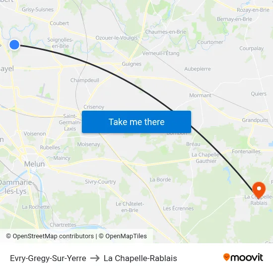 Evry-Gregy-Sur-Yerre to La Chapelle-Rablais map