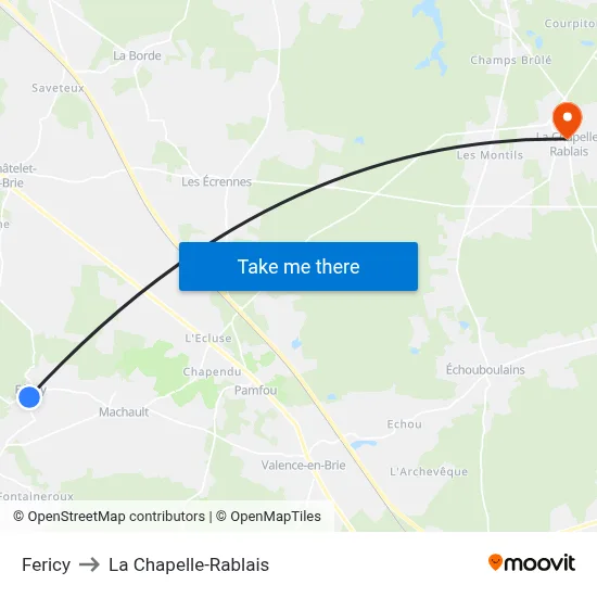 Fericy to La Chapelle-Rablais map