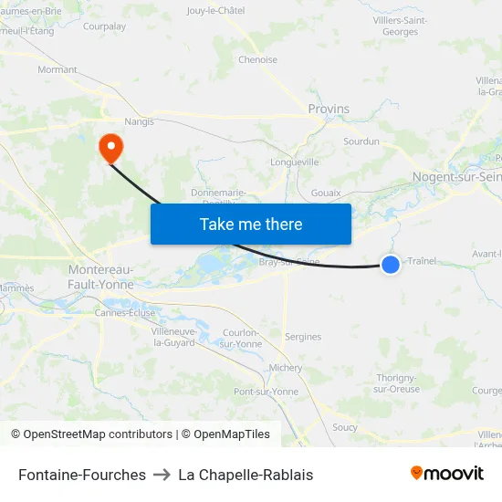 Fontaine-Fourches to La Chapelle-Rablais map