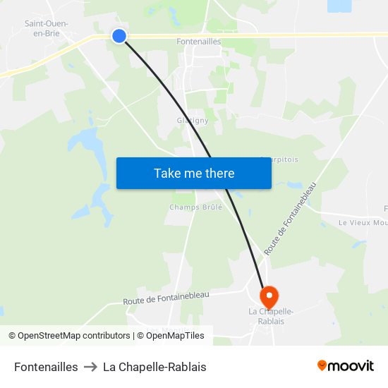 Fontenailles to La Chapelle-Rablais map