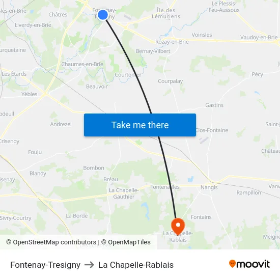 Fontenay-Tresigny to La Chapelle-Rablais map