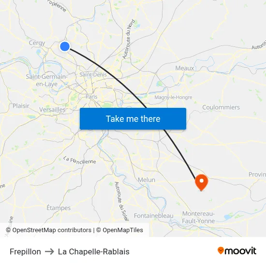 Frepillon to La Chapelle-Rablais map