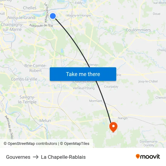 Gouvernes to La Chapelle-Rablais map