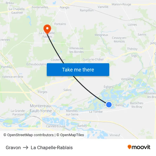 Gravon to La Chapelle-Rablais map
