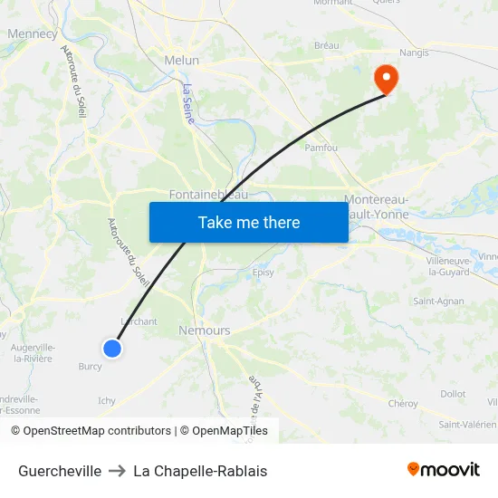Guercheville to La Chapelle-Rablais map