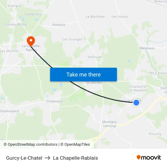 Gurcy-Le-Chatel to La Chapelle-Rablais map