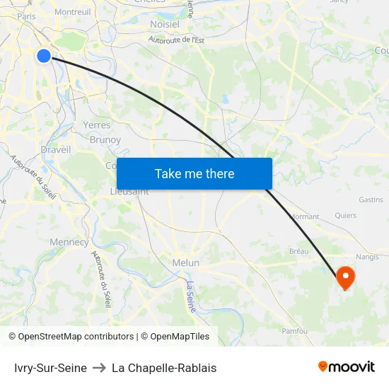 Ivry-Sur-Seine to La Chapelle-Rablais map
