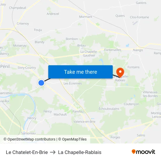 Le Chatelet-En-Brie to La Chapelle-Rablais map
