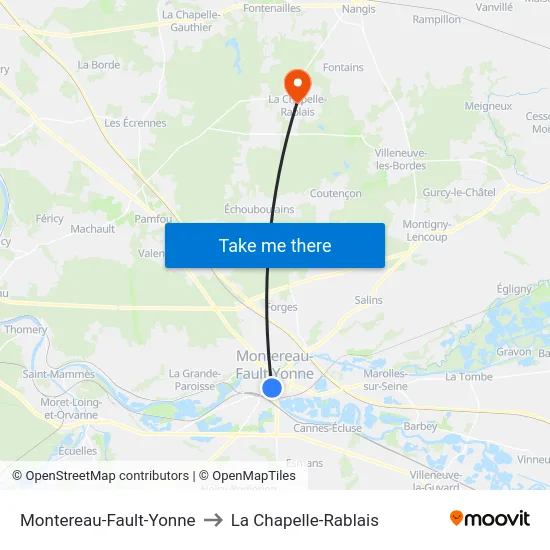 Montereau-Fault-Yonne to La Chapelle-Rablais map