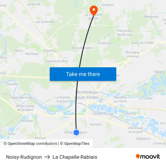 Noisy-Rudignon to La Chapelle-Rablais map