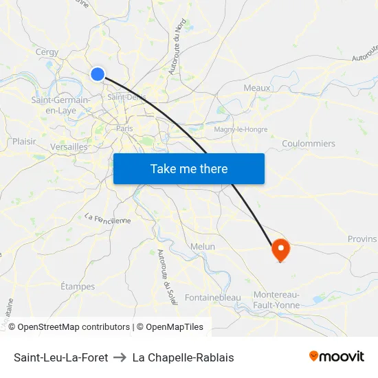 Saint-Leu-La-Foret to La Chapelle-Rablais map
