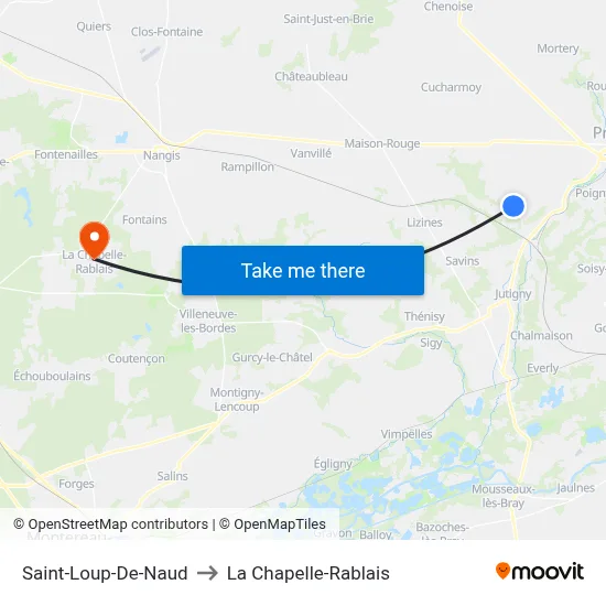 Saint-Loup-De-Naud to La Chapelle-Rablais map