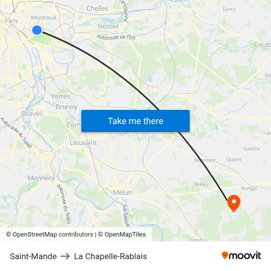 Saint-Mande to La Chapelle-Rablais map