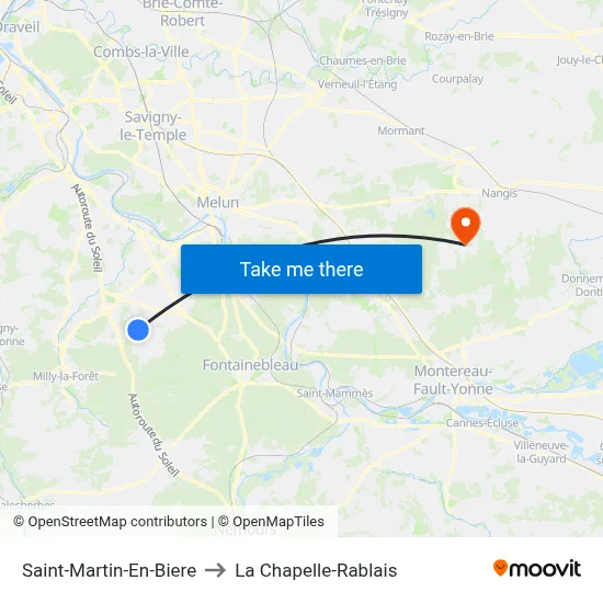 Saint-Martin-En-Biere to La Chapelle-Rablais map