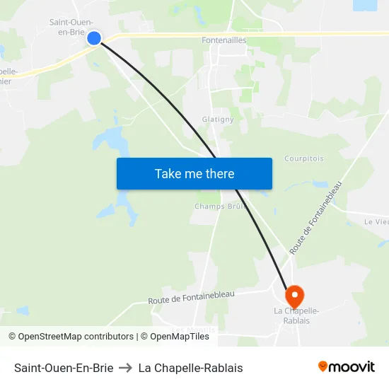 Saint-Ouen-En-Brie to La Chapelle-Rablais map
