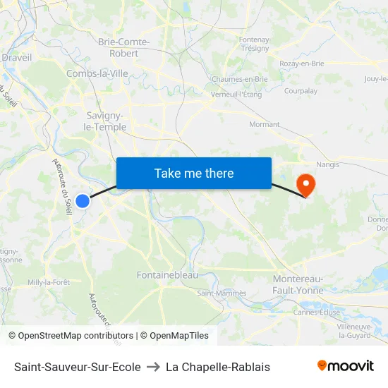 Saint-Sauveur-Sur-Ecole to La Chapelle-Rablais map