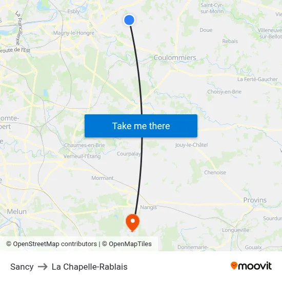 Sancy to La Chapelle-Rablais map
