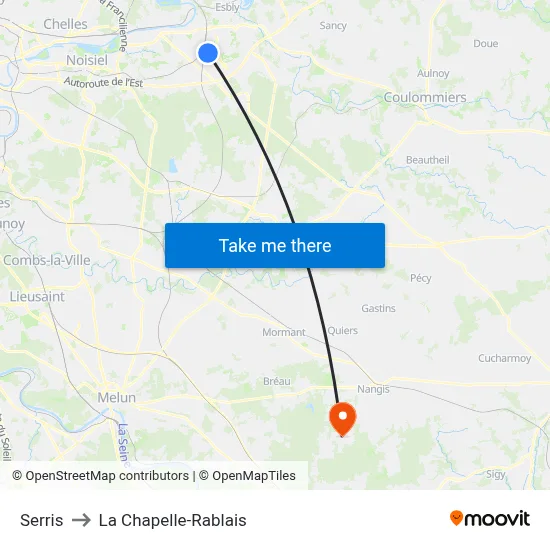 Serris to La Chapelle-Rablais map