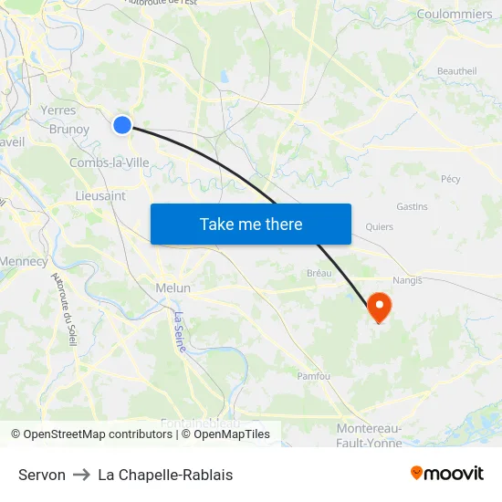 Servon to La Chapelle-Rablais map