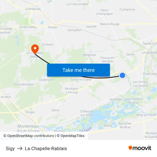 Sigy to La Chapelle-Rablais map