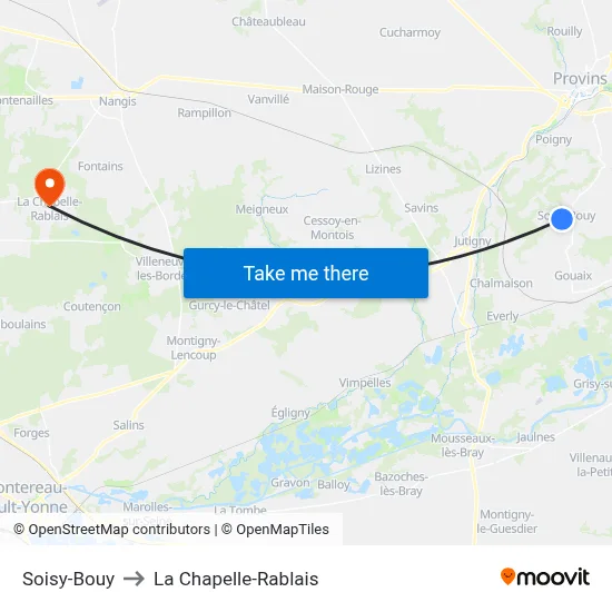 Soisy-Bouy to La Chapelle-Rablais map