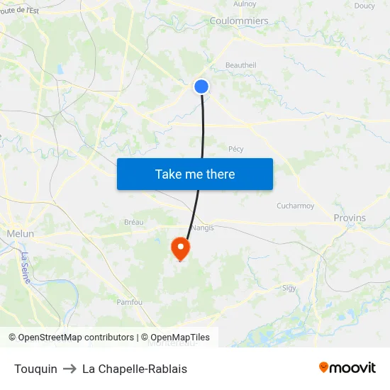 Touquin to La Chapelle-Rablais map