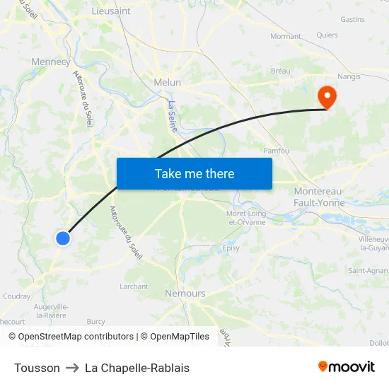 Tousson to La Chapelle-Rablais map
