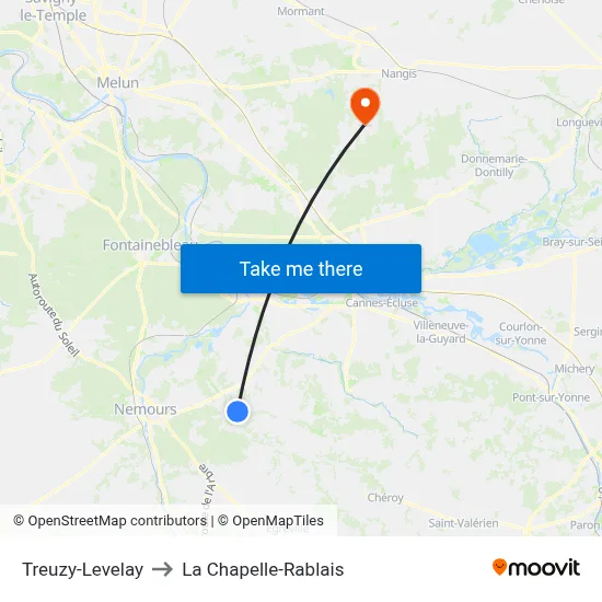 Treuzy-Levelay to La Chapelle-Rablais map
