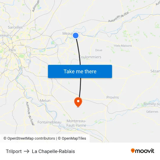 Trilport to La Chapelle-Rablais map