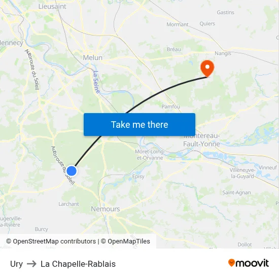 Ury to La Chapelle-Rablais map