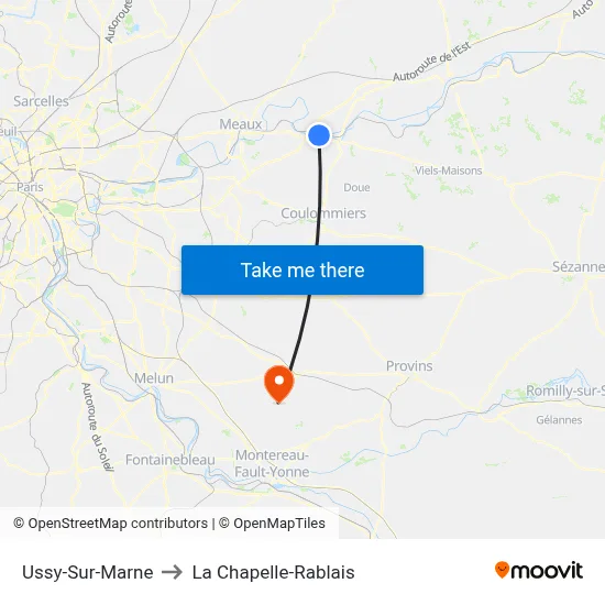 Ussy-Sur-Marne to La Chapelle-Rablais map
