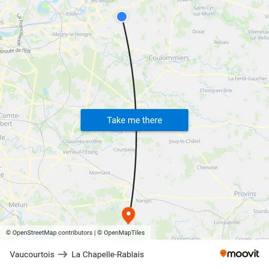 Vaucourtois to La Chapelle-Rablais map