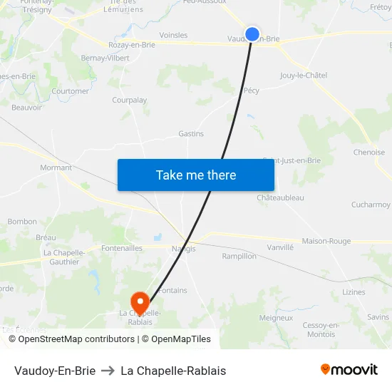 Vaudoy-En-Brie to La Chapelle-Rablais map