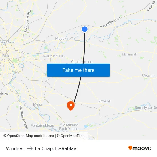 Vendrest to La Chapelle-Rablais map