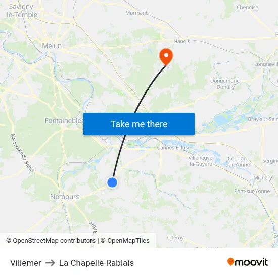 Villemer to La Chapelle-Rablais map