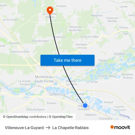 Villeneuve-La-Guyard to La Chapelle-Rablais map
