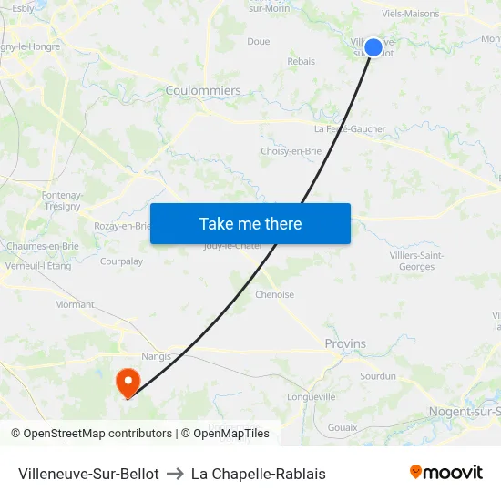 Villeneuve-Sur-Bellot to La Chapelle-Rablais map