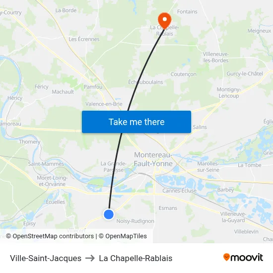 Ville-Saint-Jacques to La Chapelle-Rablais map