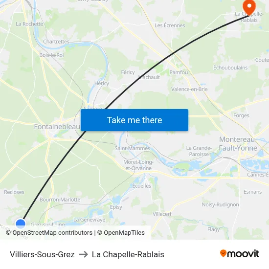 Villiers-Sous-Grez to La Chapelle-Rablais map